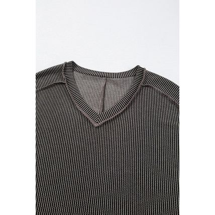 Carbon Grey Corded V Neck Plus Size T Shirt Dress with Pockets