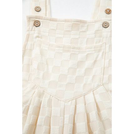 Beige Checkered Pocketed High Waist Wide Leg Overall