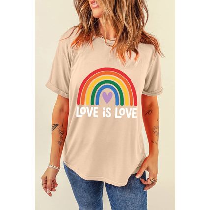 Khaki Love is Love Rainbow Heart Printed Cotton Blend T Shirt