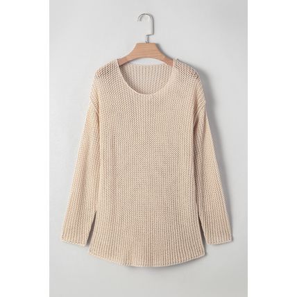 Smoke Gray Crochet Hollow-out Jumper Top Sweater