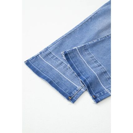Dusk Blue Raw Hem Unique Cuffs Straight High Rise Loose Jeans