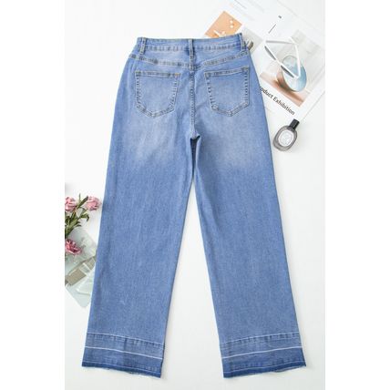 Dusk Blue Raw Hem Unique Cuffs Straight High Rise Loose Jeans