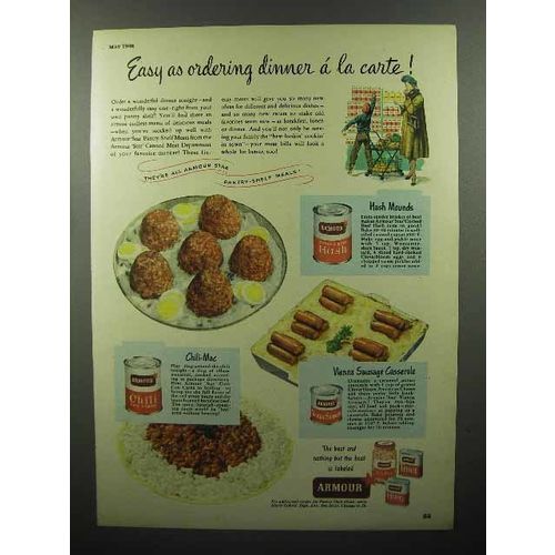 1948 Armour Hash, Chili, Vienna Sausage Ad - Easy!
