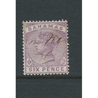 Bahamas stamps victoria 6d mauve pen cancelled