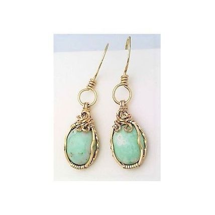 Variscite Gold Wire Wrap Gemstone Dangle Earrings 11