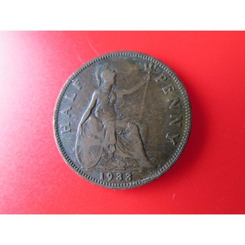 1933 GEORGE V HALFPENNY FREE POST COIN - 2. AY