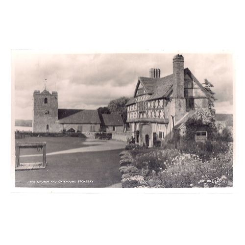 CHURCH AND GATEHOUSE, STOKESAY, SHROPSHIRE. unused postcard Walter Scott =