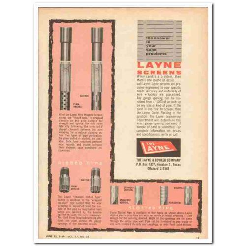LAYNE BOWLER COMPANY 1959 Screens answer sand problem oil vintage ad