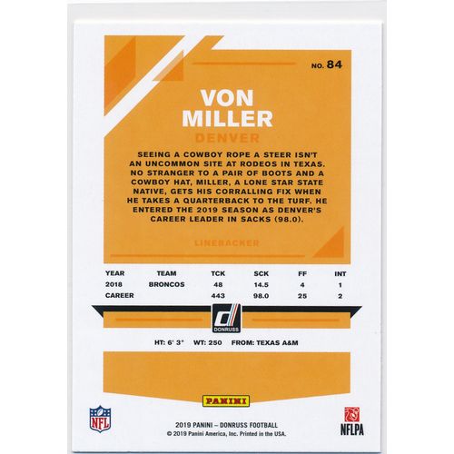 2019 Donruss Football Base 84 Von Miller Denver Broncos