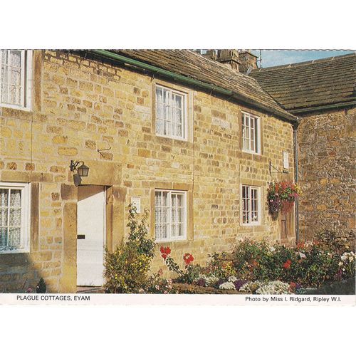6x4 Continental size printed postcard Plague Cottages Eyam WI Derbyshire