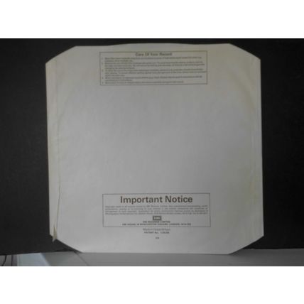 12" 1978 EMI RECORD INNER , IMPORTANT NOTICE. CODE 978 CARE OF YOUR RECORD EX