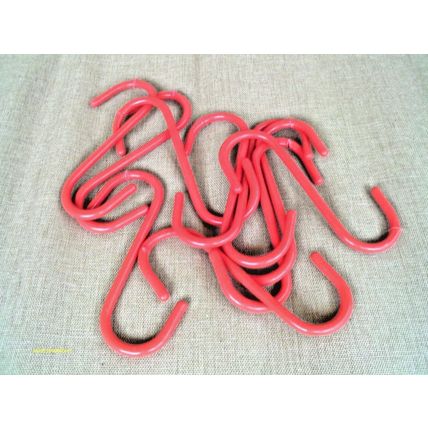 10 Piece Set Plastic Vinyl Coated Steel S Style Plant Hanging Hook 5" Red New