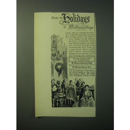1948 Williamsburg Virginia Ad - Enjoy the holidays in Williamsburg Virginia