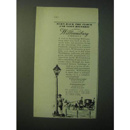 1948 Williamsburg Virginia Ad - Turn back the clock and visit historic