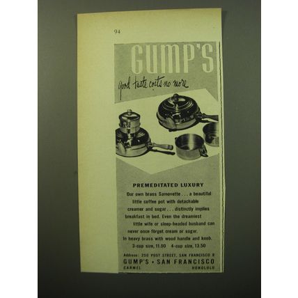 1950 Gump's Coffee Pot Advertisement - Premediated luxury