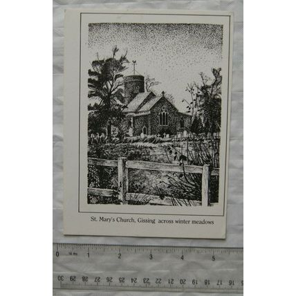 Norfolk illustration - St. Mary's Church, Gissing across winter meadows