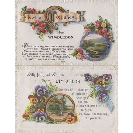 Loving Wishes From Wimbledon London 1920s 2x Old Greeting Postcard