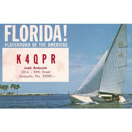 Sarasota Florida Vintage Sailing Ship Radio QSL Postcard Card