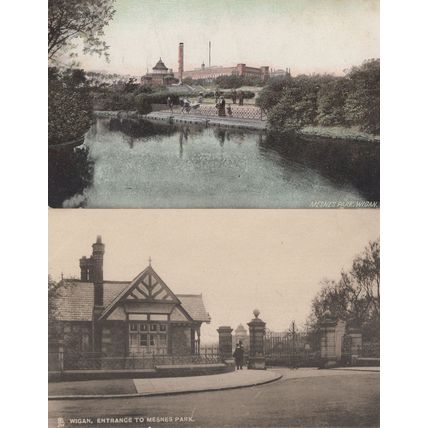 Entrance To Mesnes Park 2x Antique Wigan Postcard s