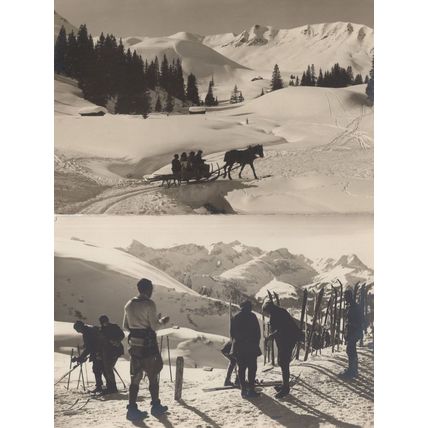 Skiing at Bahnenmoos Pass Adelboden 2x Switzerland Ski Postcard s