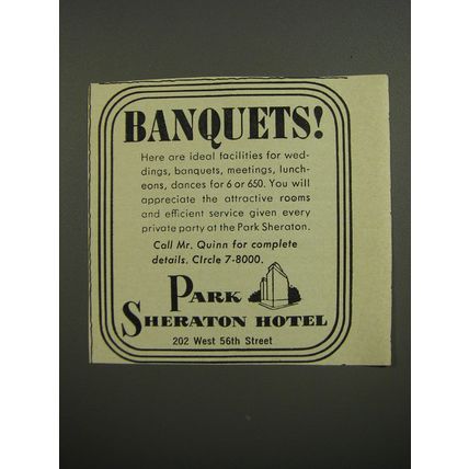1953 Park Sheraton Hotel Advertisement - Banquets
