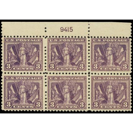 537, Mint LH (Stamps NH) 3¢ Top Plate Block of Six Stamps * Stuart Katz