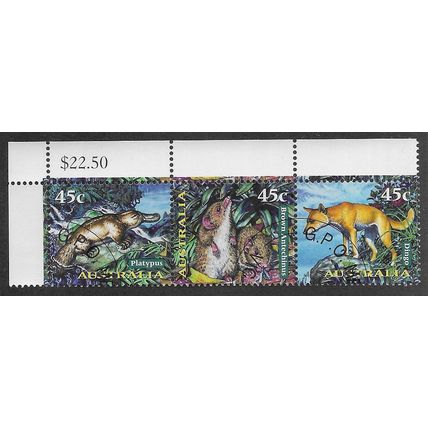 AUS 1997 (SE~TE STRIP OF 3)45c 'NOCTURNAL ANIMALS'(C.T.O) FINE USED (EBID76-481)