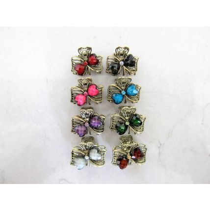 small mini metal heart shaped jeweled antique style bronze hair claw clip