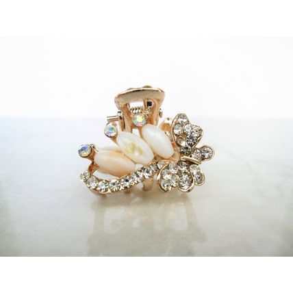 Small pearl and crystal butterfly gold hair claw clip bridal clip bridal