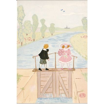 Unused Art Postcard - Promenade au bord du canal - C. Montoya