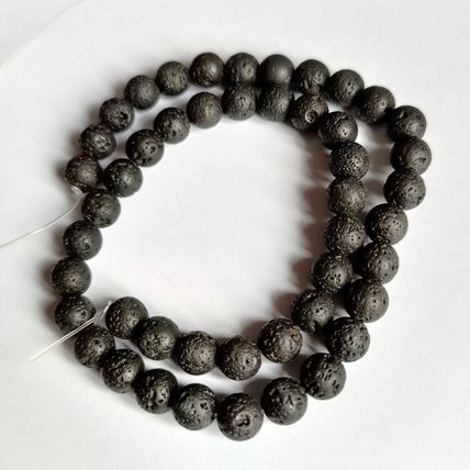Lava 8mm Semi Precious Gem Stone Beads Black Pumas 46 Beads 15" long NB19