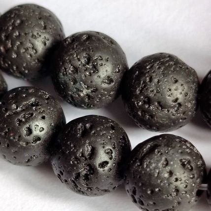 Lava 8mm Semi Precious Gem Stone Beads Black Pumas 46 Beads 15" long NB19