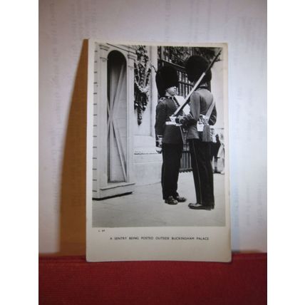 A SENTRY, BUCKINGHAM PALACE, LONDON used vintage postcard RP by Tuck 1955 pm =