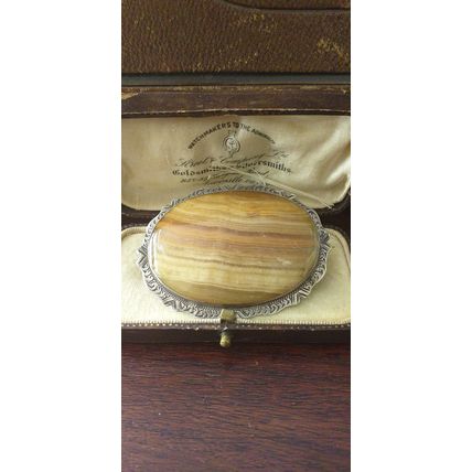 Antique Vintage Victorian Extremely Large and Heavy Silver Agate Brooch - 20.5 g