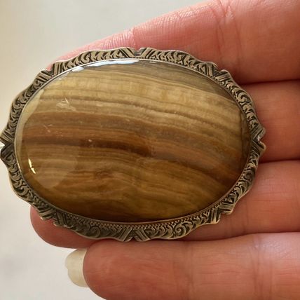 Antique Vintage Victorian Extremely Large and Heavy Silver Agate Brooch - 20.5 g