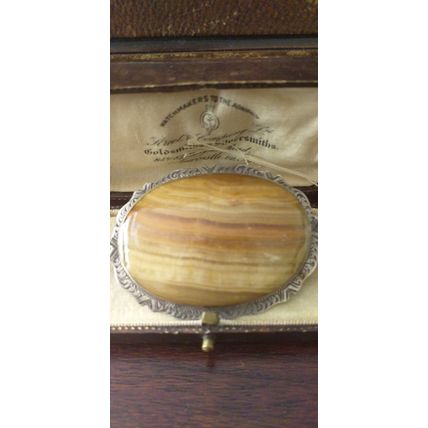 Antique Vintage Victorian Extremely Large and Heavy Silver Agate Brooch - 20.5 g