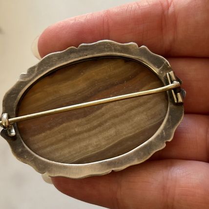 Antique Vintage Victorian Extremely Large and Heavy Silver Agate Brooch - 20.5 g