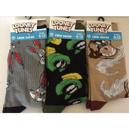 NEW Looney Toons Bugs Bunny, Marvin Martian & Taz Crew Socks, Size 9-13
