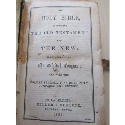Antique Leather Bound 1852 Miniature The Holy Bible by C.Sherman, Philadelphia.