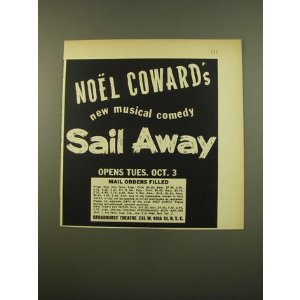 1961 Sail Away Play Ad - Noel Coward's new musical comedy Sail Away