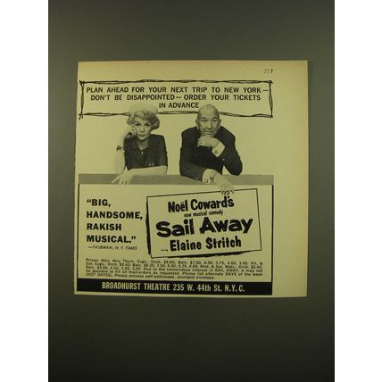 1961 Sail Away play Ad - Plan ahead for your next trip to New York