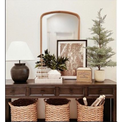 24" x 34" Wood Arch Decorative Wall Mirror, Natural - by Threshold designed