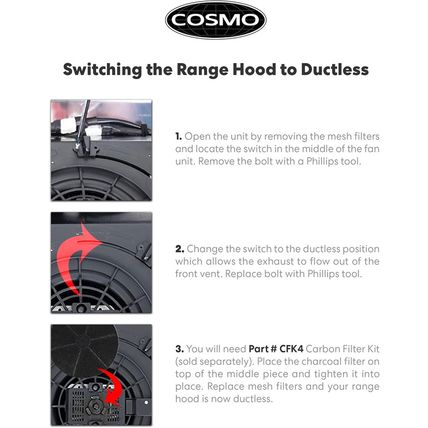 COSMO COS-5MU36 36 In. Delta Collection Ducted under Cabinet Range Hood, Button