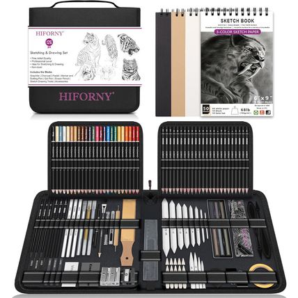 HIFORNY 126 PCS Drawing Kit Sketching Pencil Set,Sketch Pencils Art Supplies wit