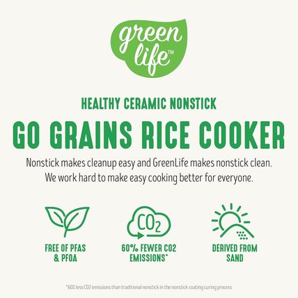 Greenlife Digital Rice Cooker, 2-Cups Uncooked/4-Cups Cooked, Removable Nonstick