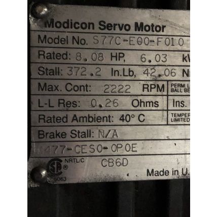 ASAI MODICON S77C-E00-F010 AC SERVO MOTOR,CCP37,8.08HP,230VAC, 1500-RPM,TD