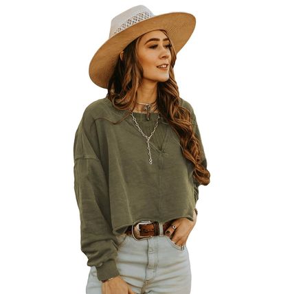 Green Drop Shoulder Cropped Sweatshirt