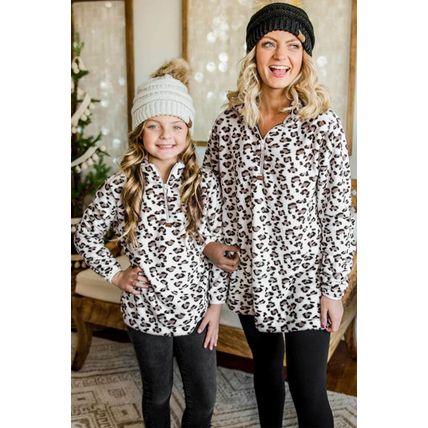 White Family Matching Mom's Leopard Quarter Zip Fleece Sweatshirt