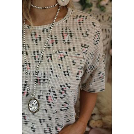 Leopard Waffle Knit Short Sleeve Top