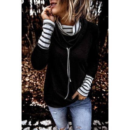 Striped Splicing High Neck Sweatshirt